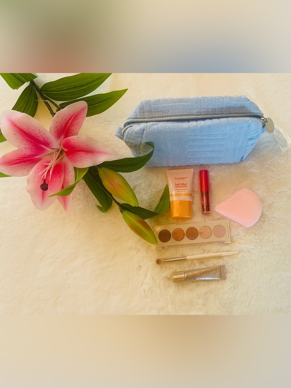 Ulta Beauty Light Blue Textured Makeup Zip Pouch